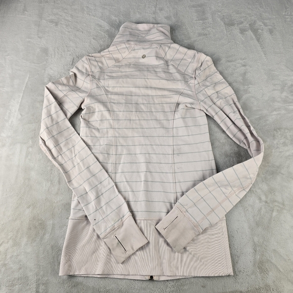 Lululemon Womens Sz 4 Stride Jacket Full Zip Sweater Thumbholes Pink Stripe - Picture 2 of 10